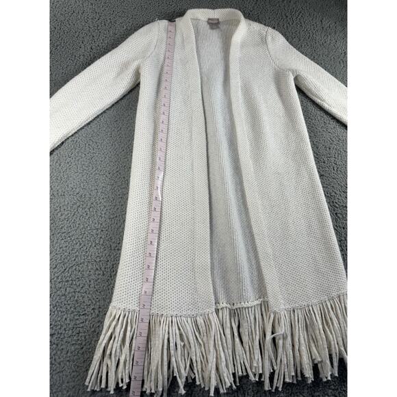 Chicos Cardigan Women 0 US Small Open Front Fringe Hem Knit Long Sleeve - Picture 5 of 9